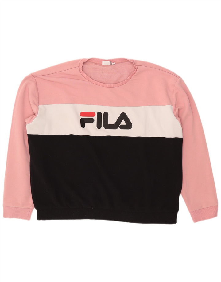 Damska bluza FILA z grafiką, UK 24 4XL, różowa bawełna z blokami kolorów