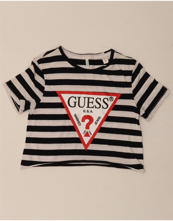 Damska koszulka Guess Crop Graphic Top UK 6 XS w czarne paski