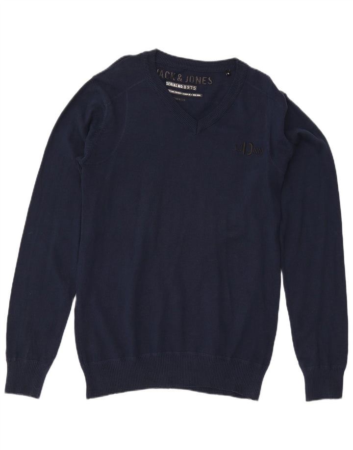 Męski sweter Jack & Jones z dekoltem w kształcie litery V, średni granatowy, bawełniany