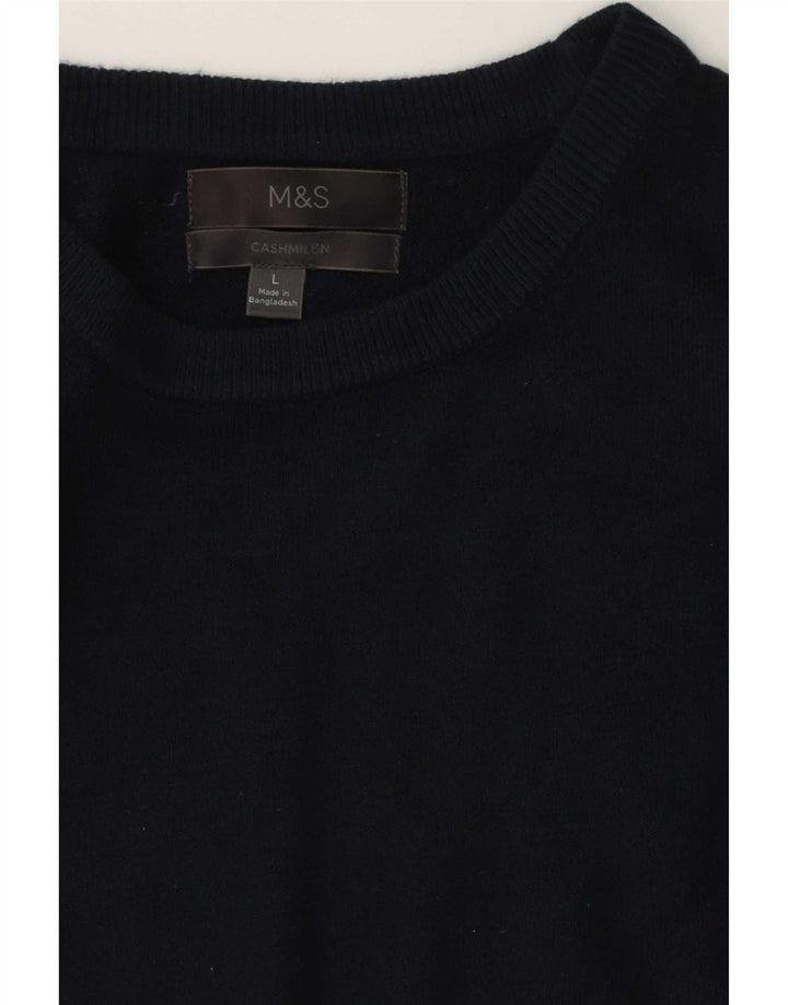 Marks & Spencer Męski sweter z okrągłym dekoltem, duży, granatowy, kaszmirowy