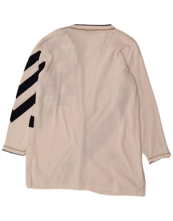 Damski sweter oversize o przedłużonym kroju VINTAGE UK 14 Średni biały