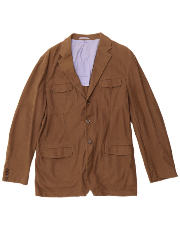 MASSIMO DUTTI Męska marynarka zapinana na 3 guziki UK 40, duża, brązowa, bawełniana