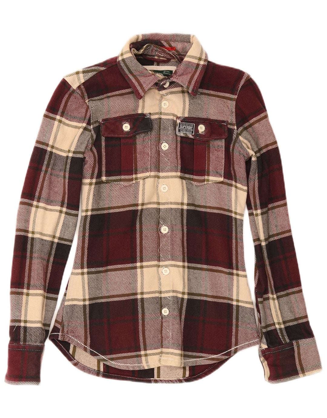 Męska koszula flanelowa Superdry, mała, bordowa, bawełniana w kratkę