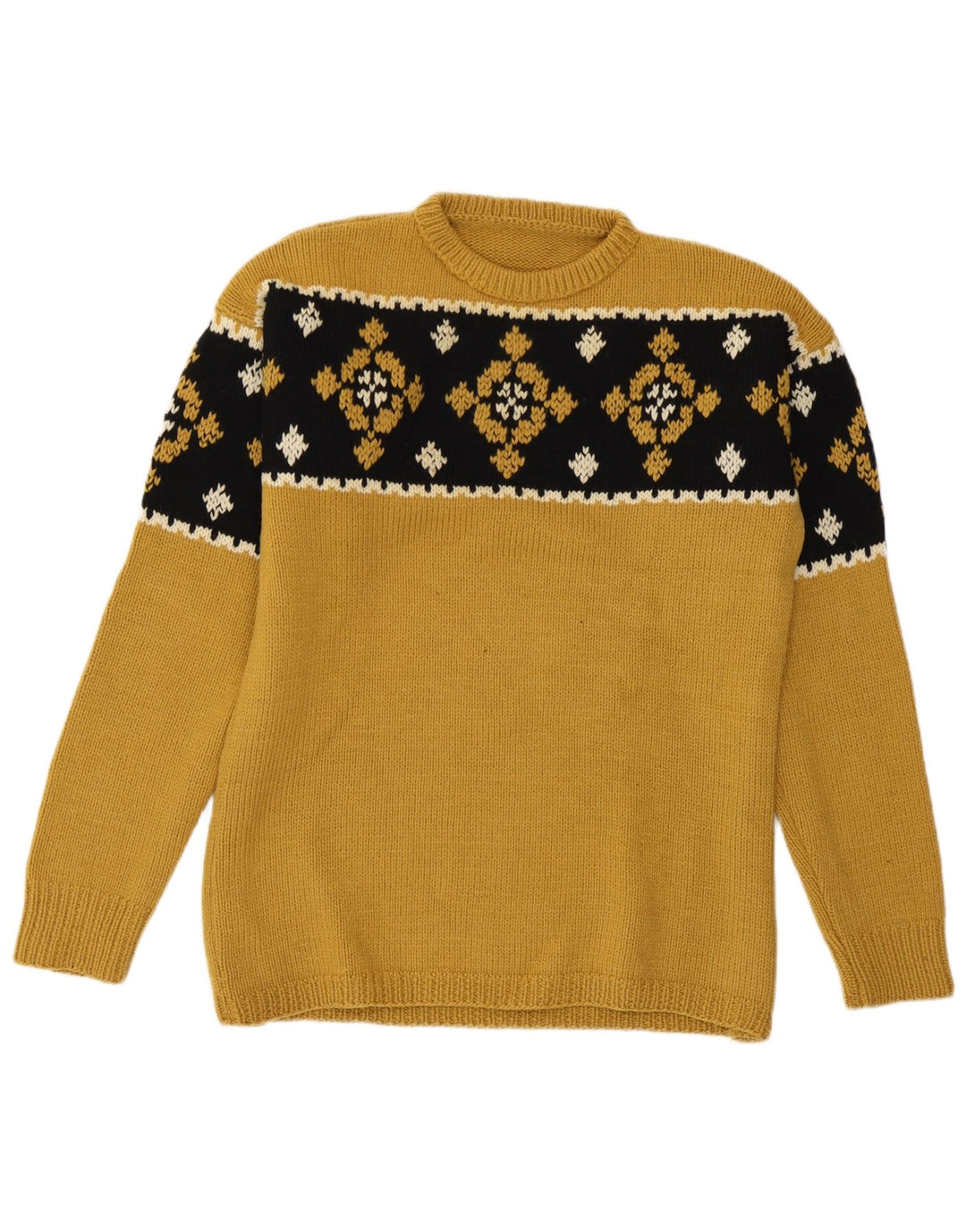 Vintage męski sweter z okrągłym dekoltem, średni żółty Fair Isle