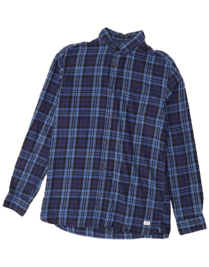 Męska koszula flanelowa JACK & JONES, bawełniana, w średnią granatową kratkę