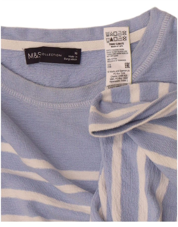 Marks & Spencer Damski top z długim rękawem, UK 16, duży, niebieski, bawełniany w paski
