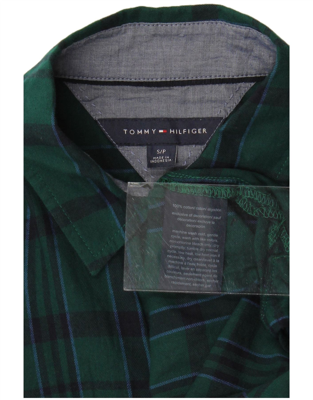 Damska koszula flanelowa oversize TOMMY HILFIGER UK 10 w małą zieloną kratkę