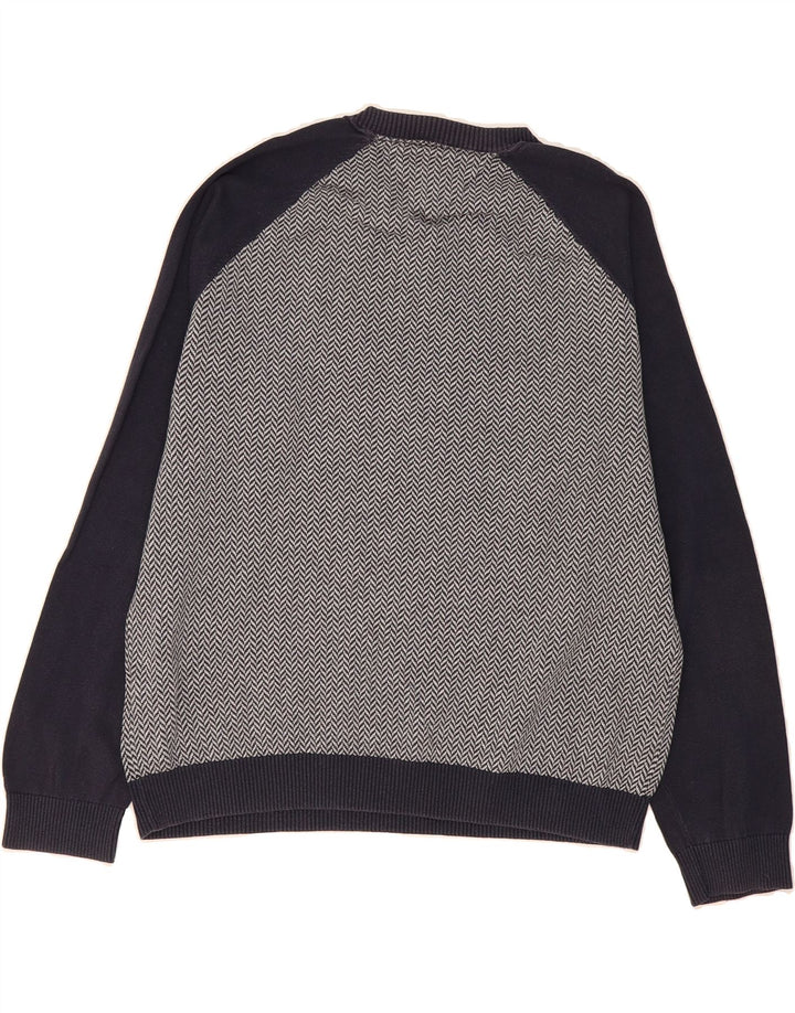 TOMMY HILFIGER Mens Crew Neck Jumper Sweater Large Navy Blue Herringbone Vintage Tommy Hilfiger and Second-Hand Tommy Hilfiger from Messina Hembry 