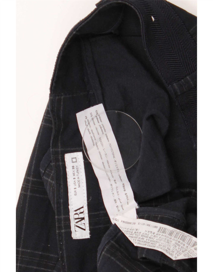 Męskie spodnie typu slim chino Zara, małe, W30 L29, granatowe, poliestrowe w kratę
