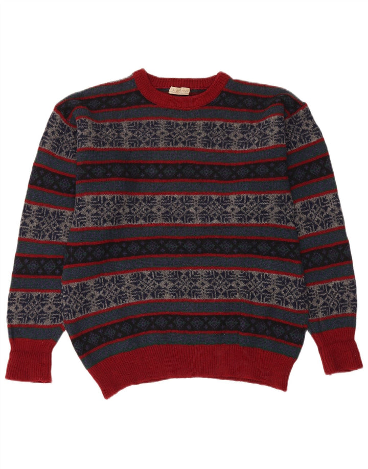Męski sweter z okrągłym dekoltem w stylu VINTAGE, średni, wielokolorowy Fair Isle