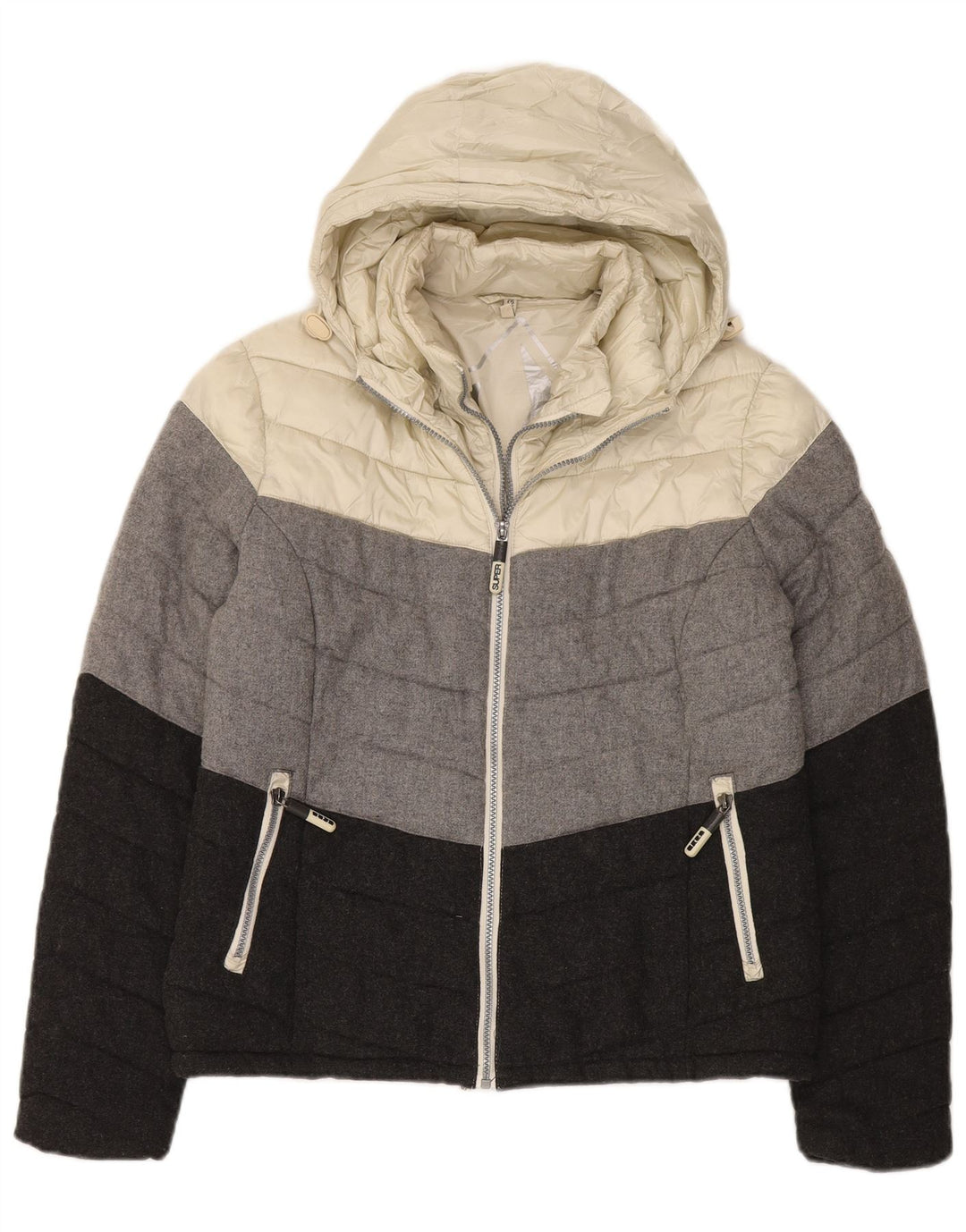 Damska wyściełana kurtka z kapturem Superdry UK 18 XL, wielobarwna, z blokami kolorów
