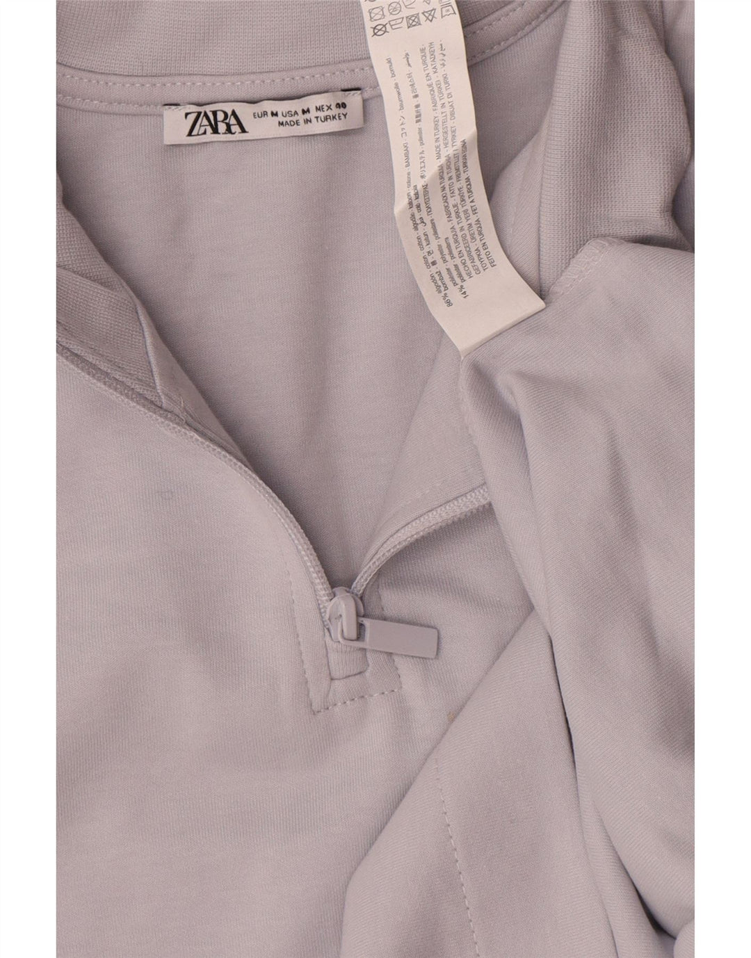 Męski T-shirt Zara z zamkiem błyskawicznym, bawełniany kolor średni niebieski
