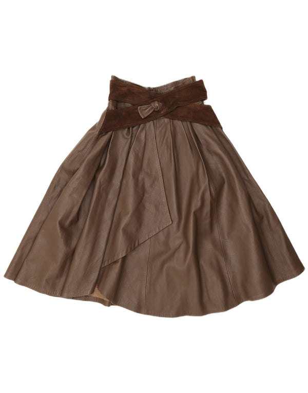 Vintage Womens Leather Flared Skirt IT 42 Medium W26 Brown