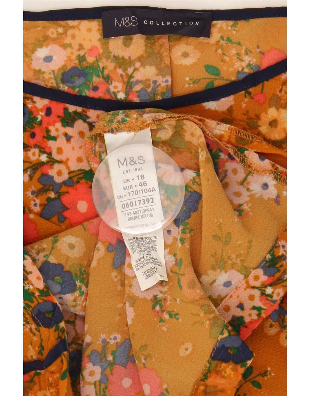 Marks & Spencer Damska bluzka oversize UK 18 XL Pomarańczowa w kwiaty