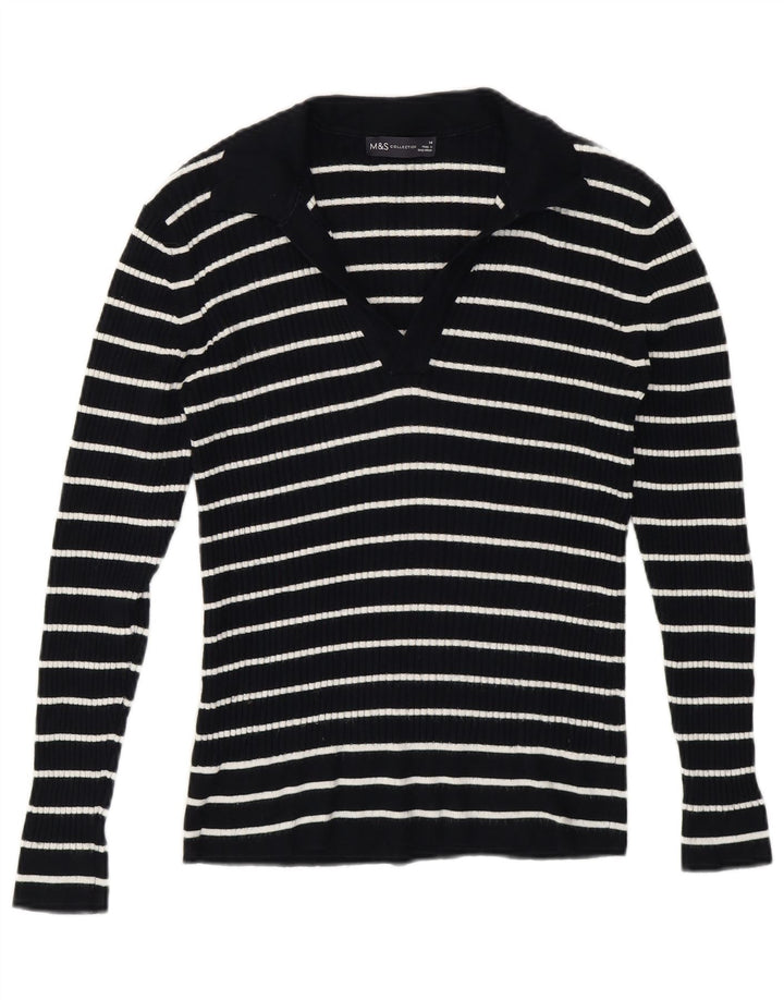 Marks & Spencer Damski sweter polo UK 14 w średnie niebieskie paski