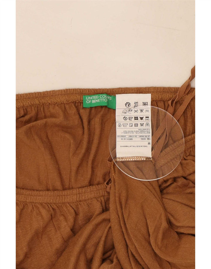 Damski top oversize z odkrytymi ramionami Benetton UK 14 w średnim beżowym kolorze wiskozy