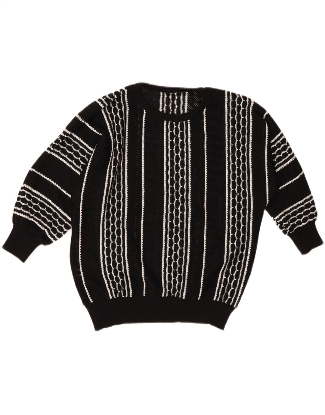 Vintage damski sweter z dekoltem w łódkę EU 46 XL, czarny w paski, poliakryl