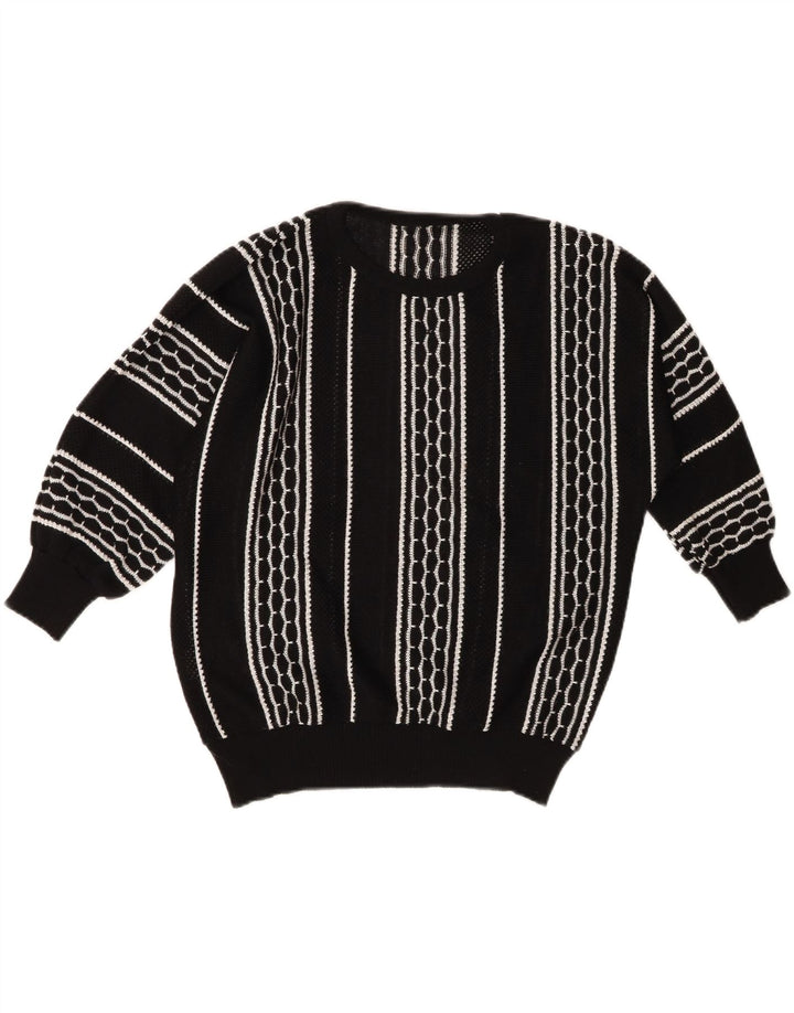 Vintage damski sweter z dekoltem w łódkę EU 46 XL, czarny w paski, poliakryl