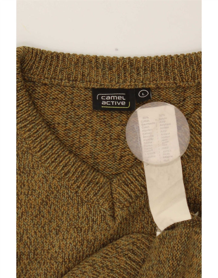 Męski sweter Camel Active z dekoltem w kształcie litery V, duża bawełna w kolorze khaki