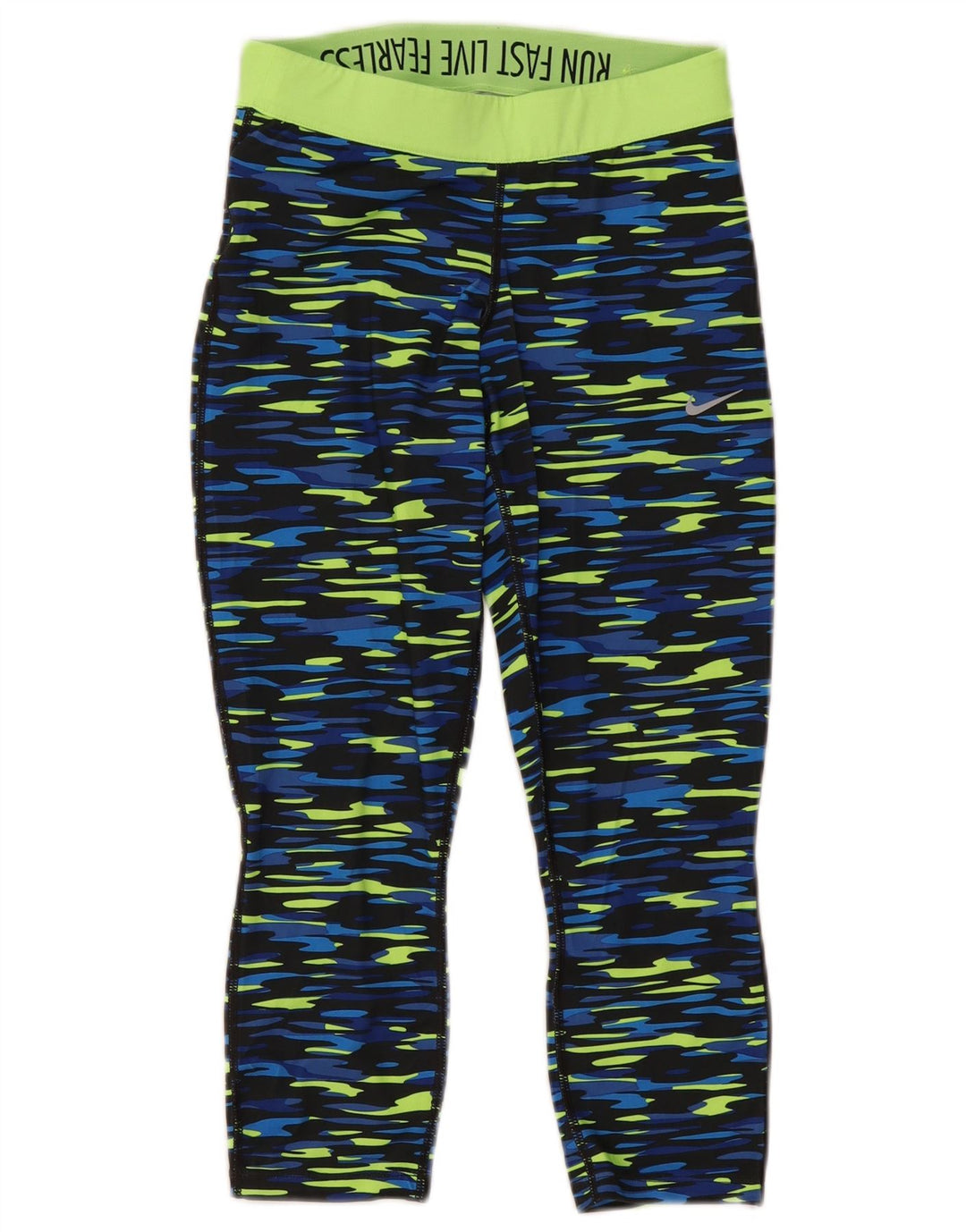 Damskie legginsy Nike Dri Fit Capri UK 10, mały, niebieski, kamuflażowy poliester