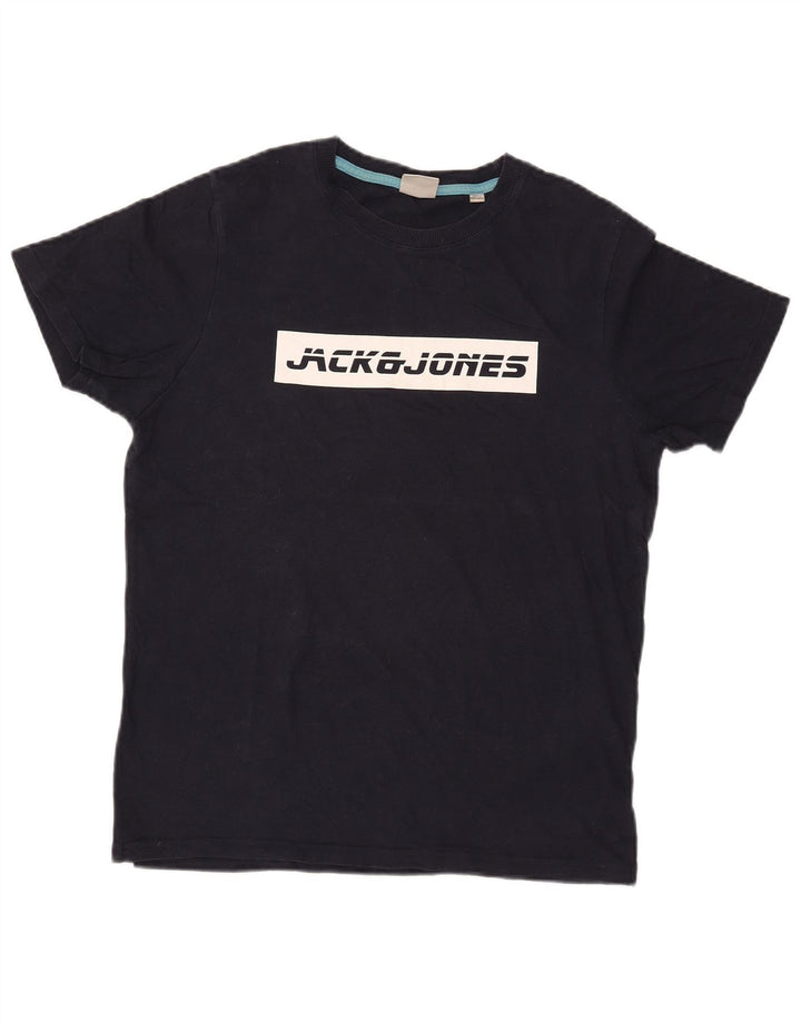 Męska koszulka z grafiką JACK & JONES, średnia, granatowa, bawełniana