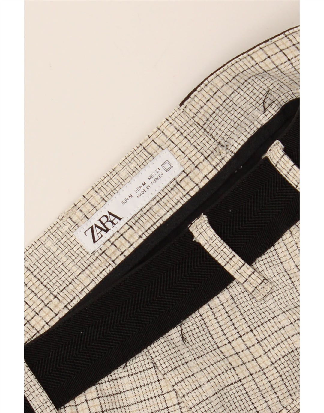 ZARA Womens Slim Chino Trousers Medium W31 L29 Grey Check Polyester Vintage Zara and Second-Hand Zara from Messina Hembry 