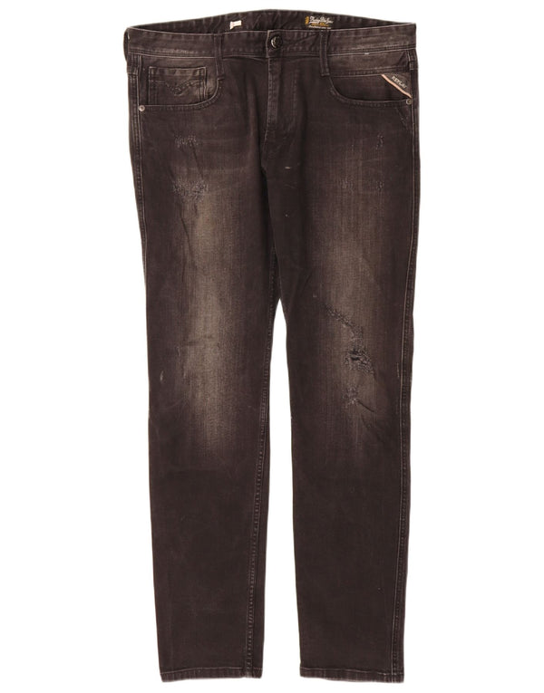 Replay Womens Distressed Slim Jeans W34 L32 Black
