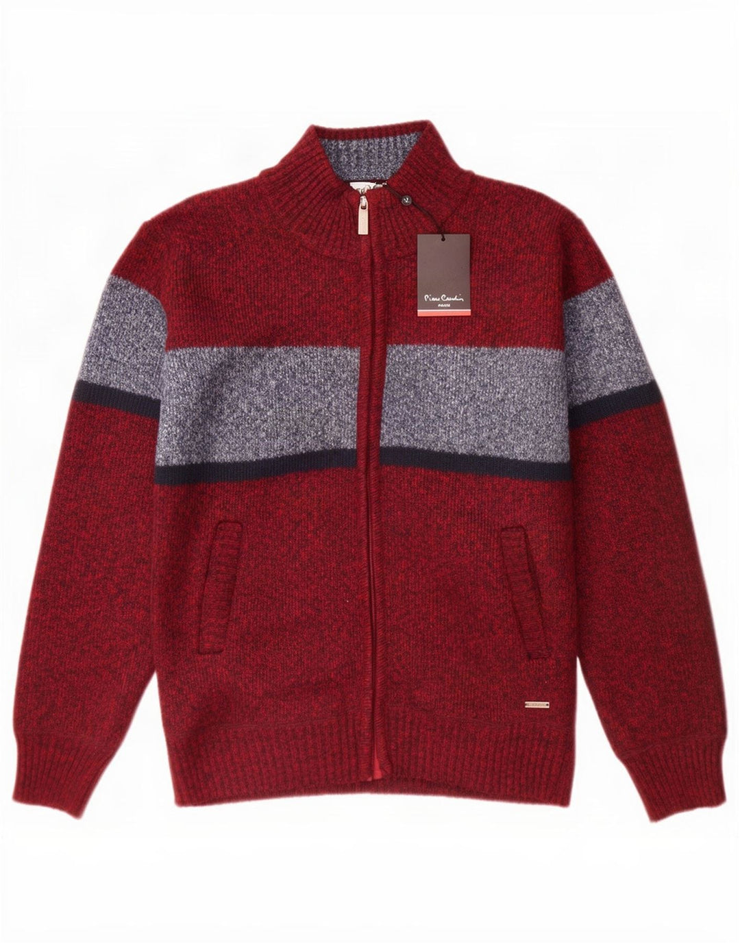Męski sweter rozpinany Pierre Cardin, mały, czerwony, poliestrowy blok kolorów