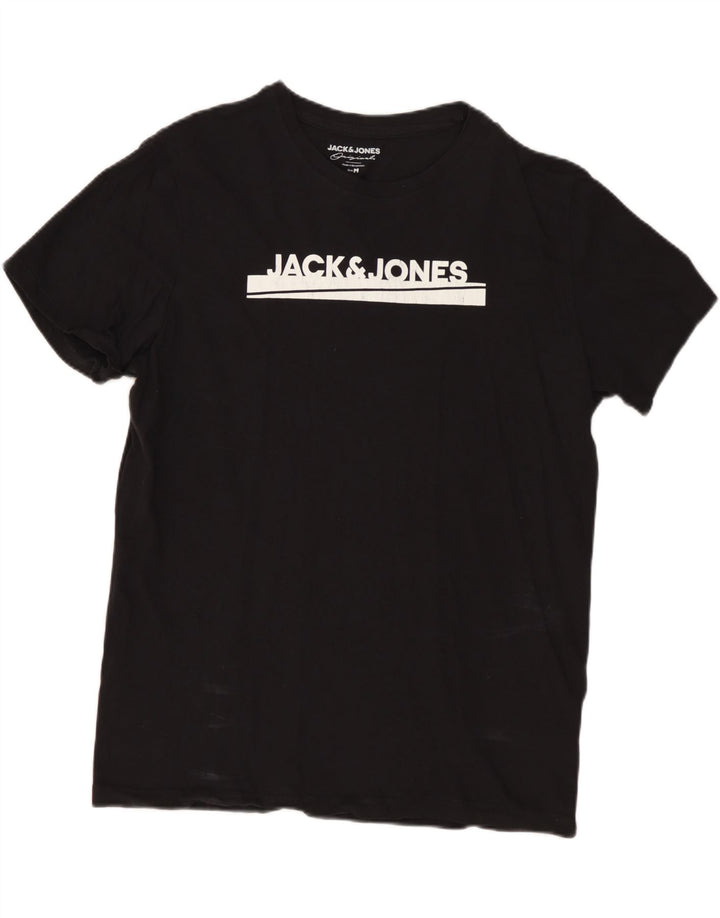 Męska koszulka z grafiką JACK & JONES, średnia czarna, bawełniana