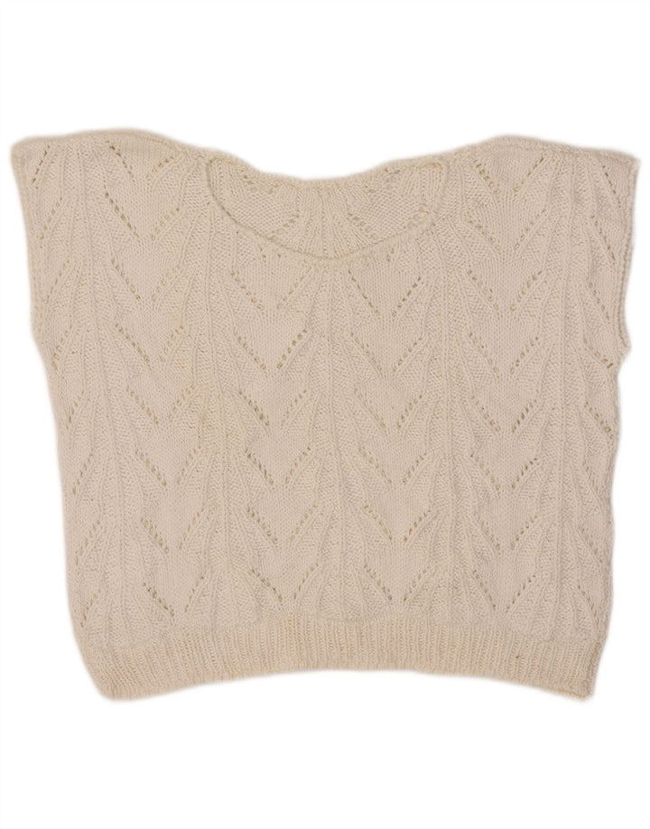Vintage damski podkoszulek z kamizelką w stylu Crop UK 12, średni biały