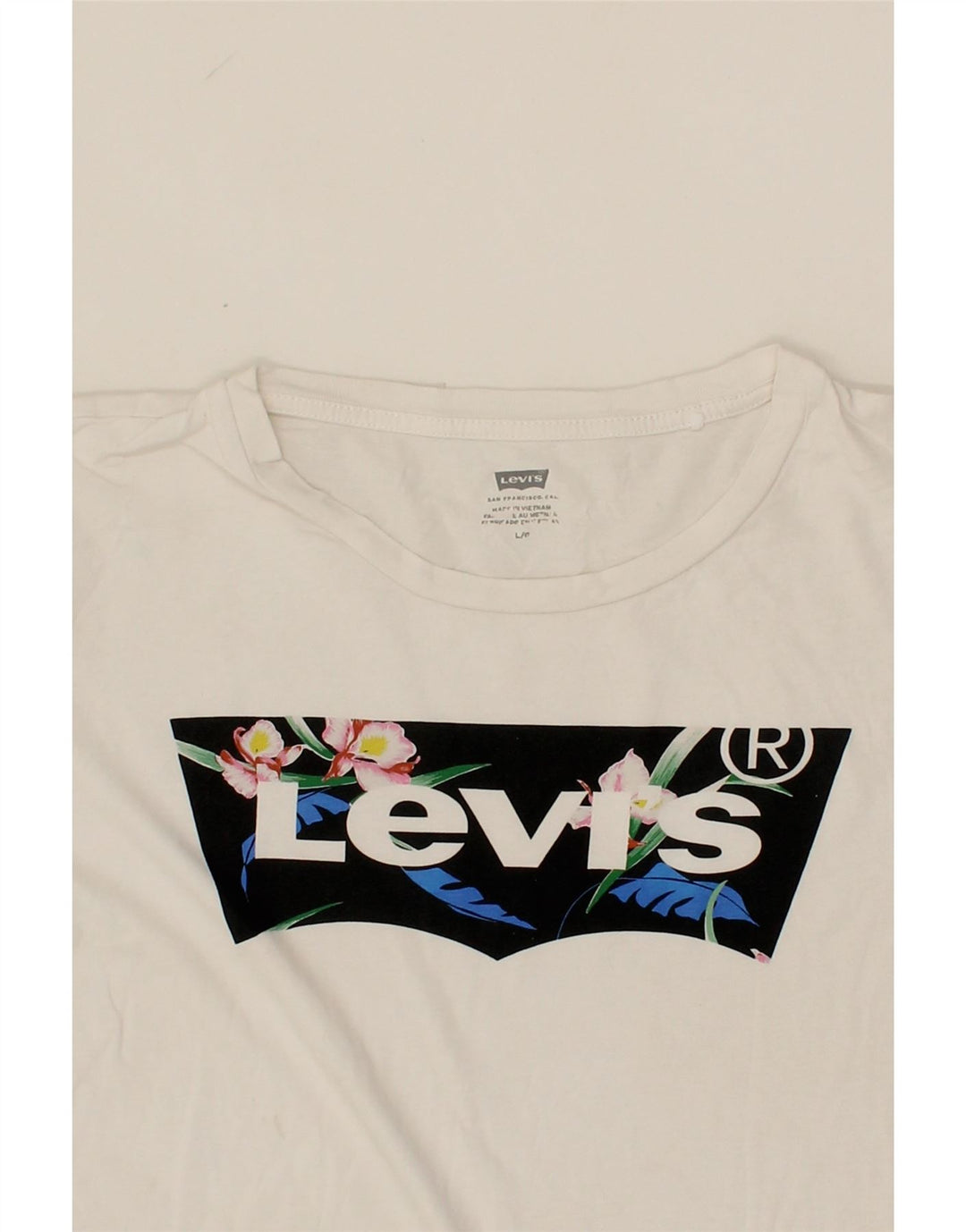 LEVI'S Womens Graphic T-Shirt Top UK 16 Large White Vintage Levi's and Second-Hand Levi's from Messina Hembry 