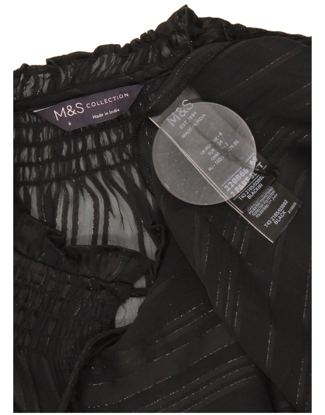 Marks & Spencer Damski oversize'owy top z długim rękawem, prześwitujący, UK 6 XS, czarny