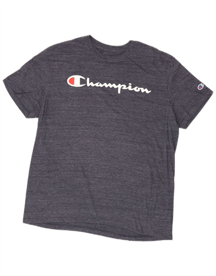 CHAMPION Mens Graphic T-Shirt Top Large Navy Blue Flecked