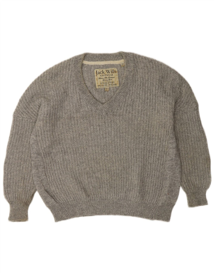Sweter damski Jack Wills z dekoltem w kształcie litery V, UK 8, mały, szary poliester