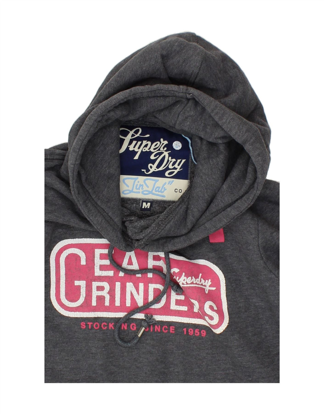 SUPERDRY Womens Graphic Hoodie Jumper UK 12 Medium Grey Vintage Superdry and Second-Hand Superdry from Messina Hembry 