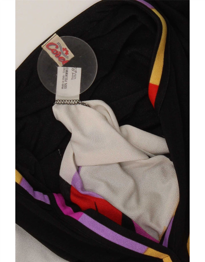 Damska sukienka maxi w stylu vintage IT 46, duża, czarna, w kwiaty, poliamid