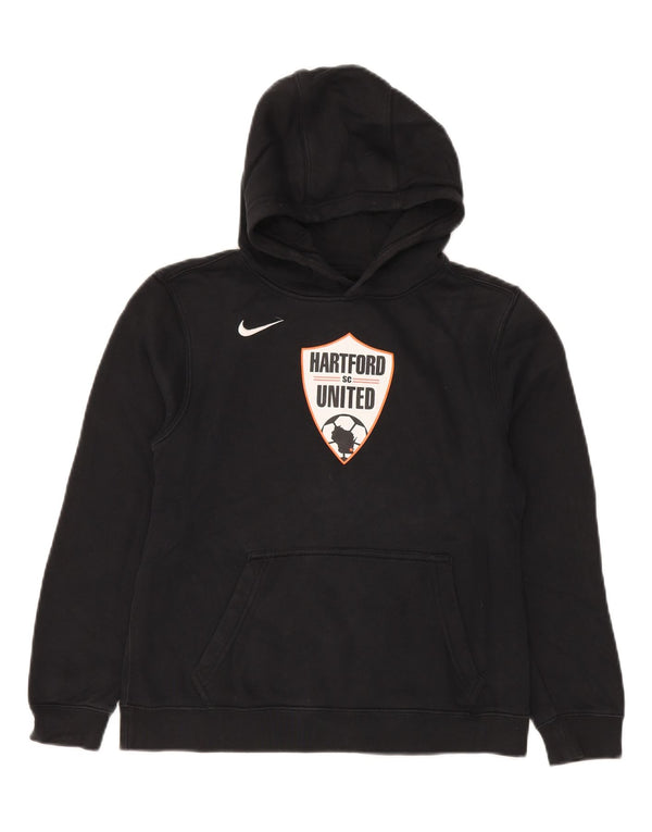 Nike Boys Graphic Hoodie Jumper 12-13 Years Large Black Cotton