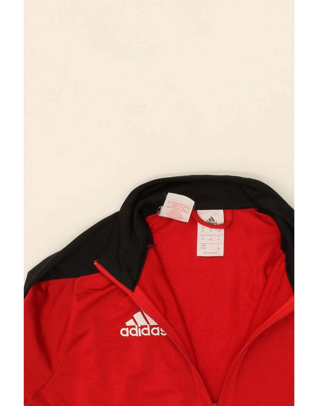 ADIDAS Boys Tracksuit Top Jacket 13-14 Years XL Red Colourblock Polyester Vintage Adidas and Second-Hand Adidas from Messina Hembry 