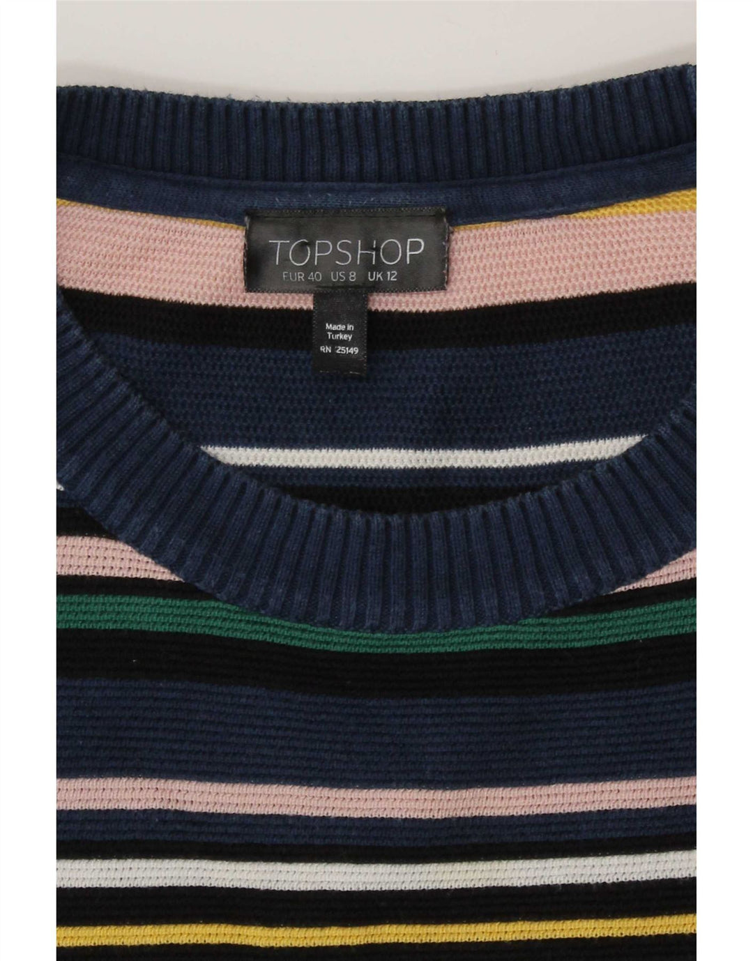 Damski sweter z dekoltem w łódkę Topshop UK 12, średnie, wielokolorowe paski