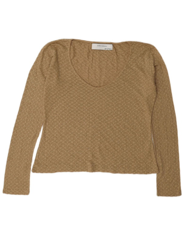 Sweter damski Zara z dekoltem w kształcie litery V, UK 16, duży, beżowy, akrylowy