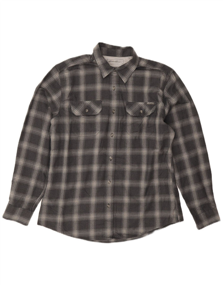 Męska koszula flanelowa Eddie Bauer, duża, granatowa, poliester w kratę