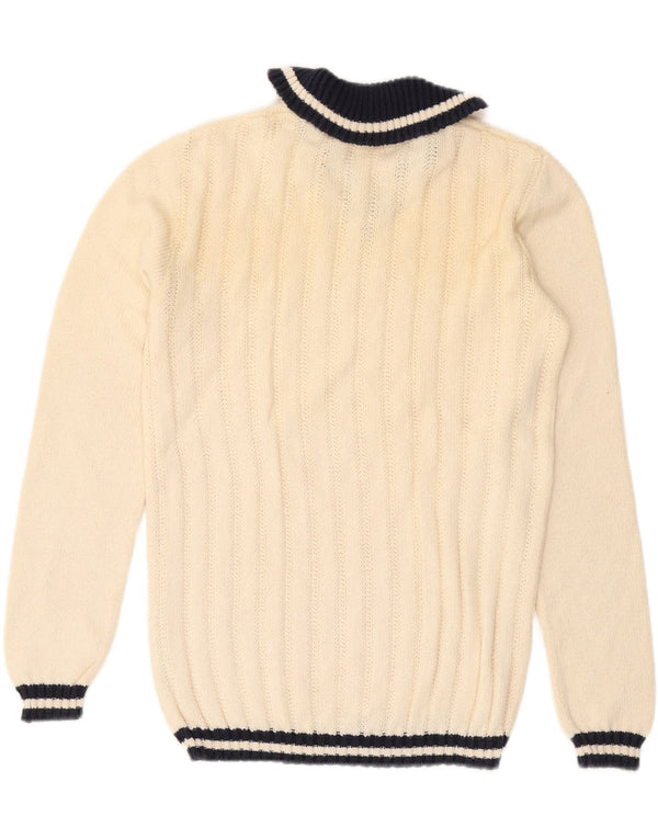 Sweter damski w stylu vintage z dekoltem w szpic, UK 16, duży, bawełniany w białe paski