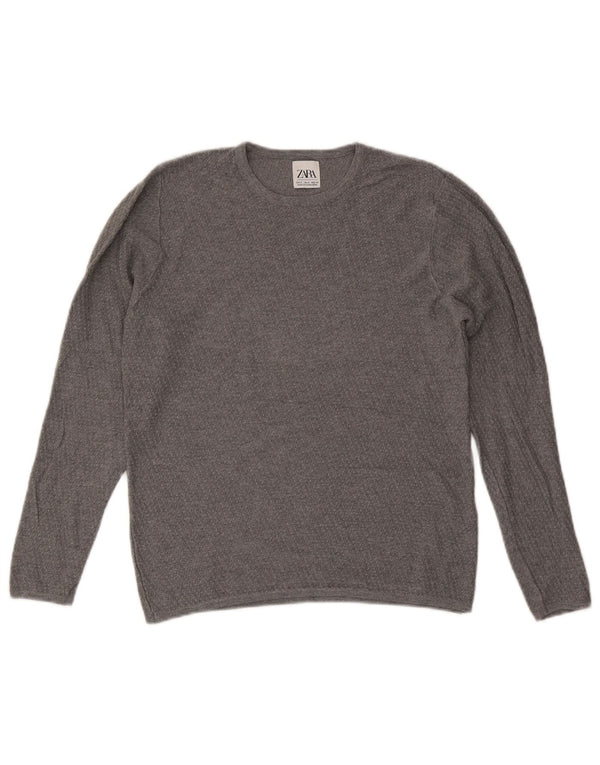Męski sweter z okrągłym dekoltem Zara, średnio szary
