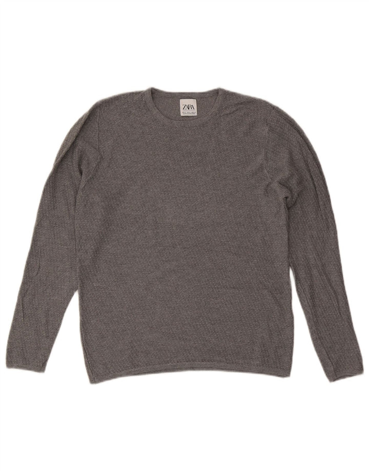 Męski sweter z okrągłym dekoltem Zara, średnio szary