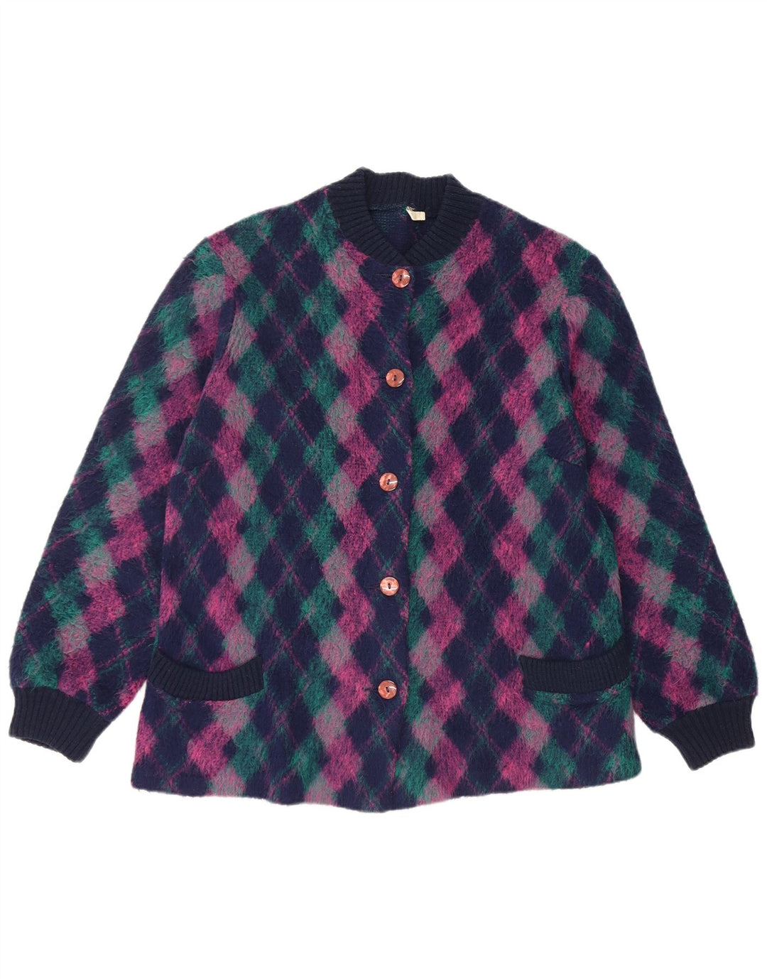 Sweter damski w stylu vintage, rozpinany EU 50 3XL, wielokolorowy, argyle/diamentowa wełna