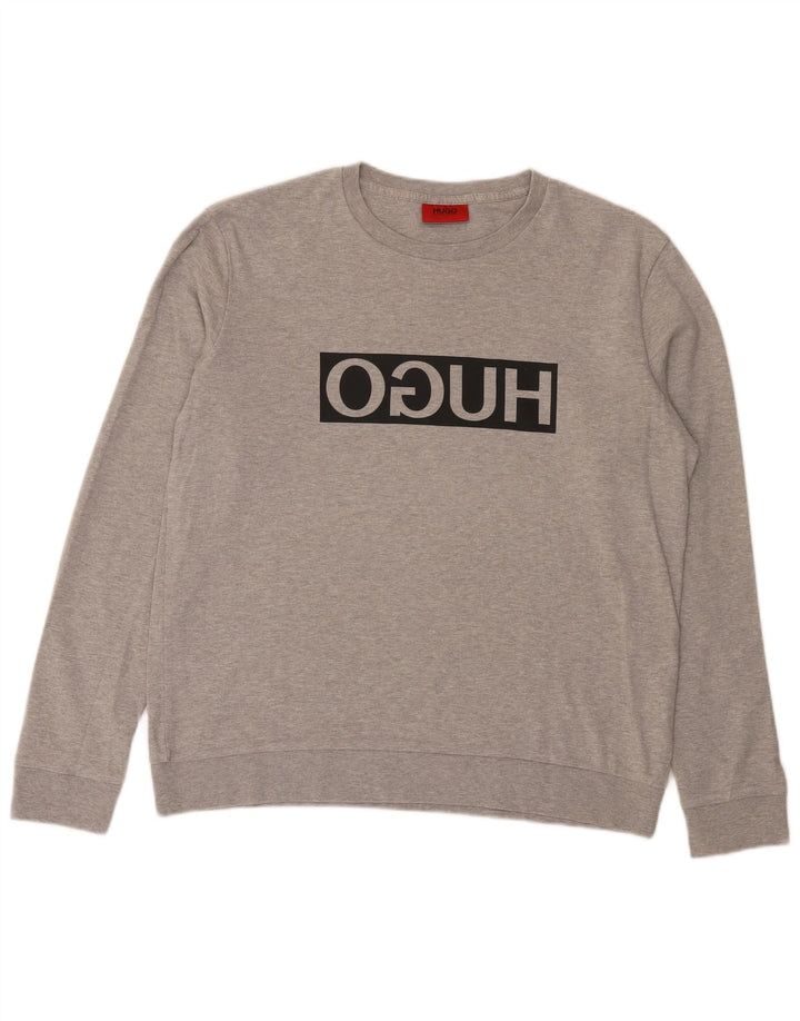 Męska bluza z grafiką Hugo Boss, duża, szara, bawełniana