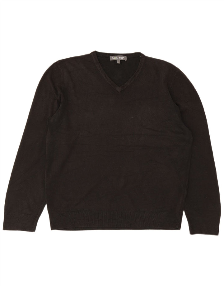 Marks & Spencer Męski sweter z dekoltem w kształcie litery V, duży, czarny, akrylowy