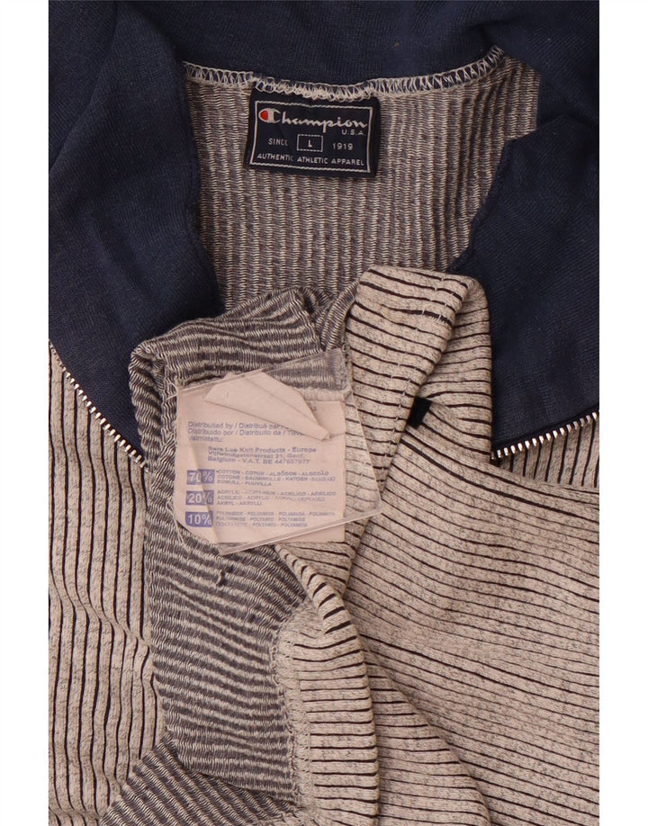 Męski T-shirt CHAMPION z zamkiem błyskawicznym, duży, szary, bawełniany w prążki