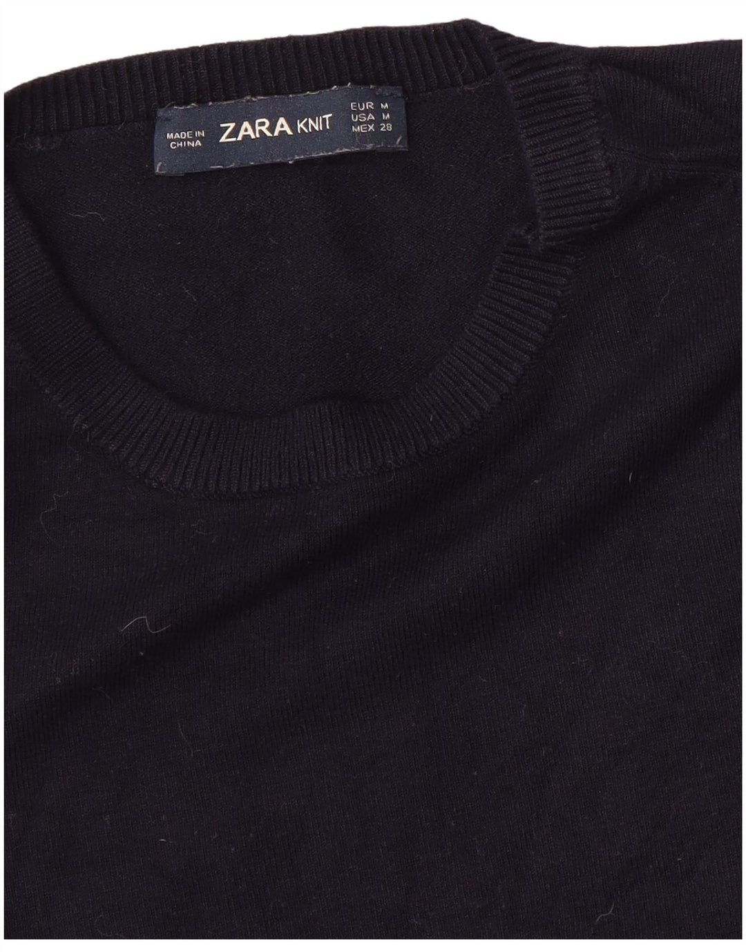 Damski sweter ZARA z okrągłym dekoltem UK 12, średni granat