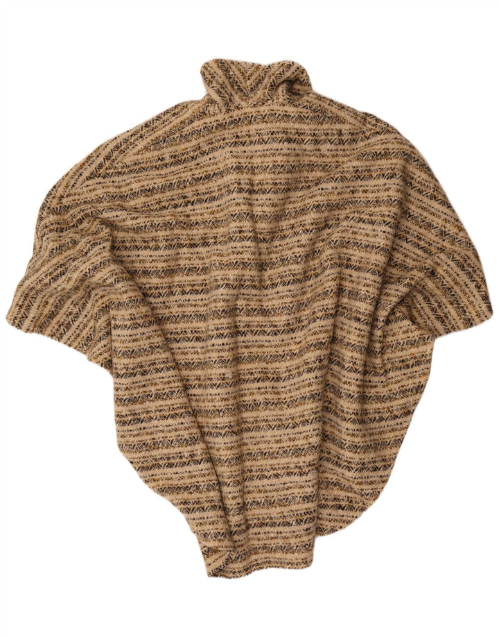 Vintage damski sweter poncho w jednym rozmiarze, beżowy, geometryczny